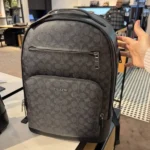 Coacch Ethan Black Signature Leather Backpack with Front Zip Pockets & Dust Bag (888)