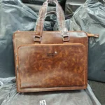 Mont Blanc Modern Front Panel Leather Laptop Bag With Strap Brown 2nd (8097-1)