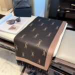 YSL Monogram Pattern Wool Blend Scarf Black & Brown With Carry Bag