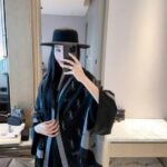 YSL Monogram Pattern Wool Blend Scarf Black & Grey With Carry Bag