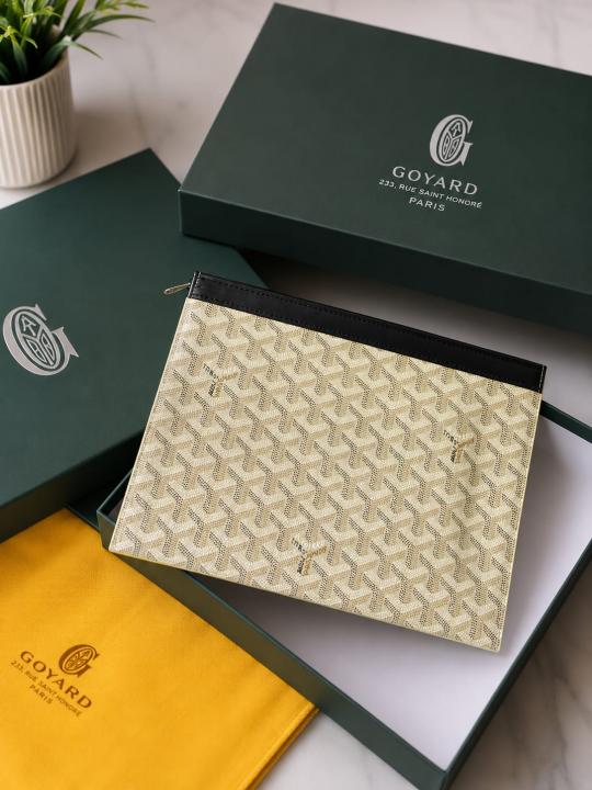 6acde2452e8540.jpg Goyarrd Senat Clutch WhiteIvory Pouch Signature Chevron With OG Box & Dust Cover 61692 WhiteIvory Sale - Image 1