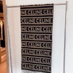 Celine Logo Stripe Pattern Wool Blend Scarf Black & Beige With Carry Bag