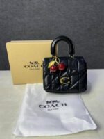 Coac tabby top handle quilted leather with cherry charm with box 884