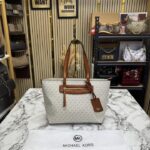 Micheal Kors Jet Set Travel Signature Logo Tote Bag With Dust Bag (Biege Brown) M11