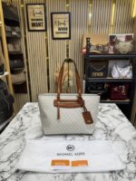 Micheal Kors Jet Set Travel Signature Logo Tote Bag With Dust Bag (Biege Brown) M11