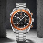 OMEGG_A Seamaster Planet Ocean 600M Co-Axial Chronograph 007 silver Black orange.