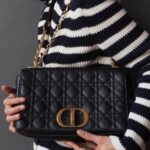 Diyor Caro bag featuring an antique gold-finish metal CD twist clasp bag with Box
