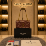 YSL SAINT LAURENT Grain De Poudre Matelasse Chevron Medium Monogram Satchel Black with box 6417