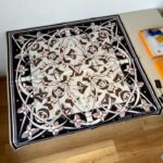 luois vuton Monogram Chain & Floral Print Silk Square Scarf Black Beige & Pink With Carry Bag