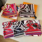 luois vuton Monogram Chain & Floral Print Silk Square Scarf Black Beige & Pink With Carry Bag - Image 2