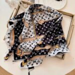 luois vuton Monogram Chain & Leather Strap Print Silk Square Scarf Black & White With Carry Bag - Image 2