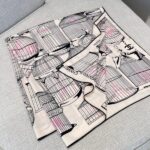 Chennel CC Logo Birdcage Print Silk Square Scarf White & Pink With Carry Bag