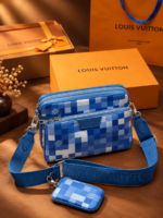 Louiis Vuitton LV Virgil Abloh Trio Messenger Multi Crossbody Bag With OG Box & Dust Bag & Carry Bag (Blue - 1256) - Image 4