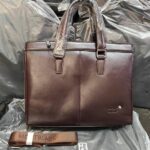 Mont Blanc Executive Minimal Leather Office Laptop Bag (8170-1 Coffee)