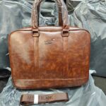 Mont Blanc Classic Dual Strap Leather Laptop Bag With Strap (5288-1) Brown