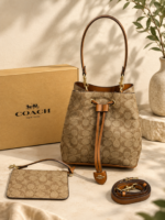 Coacch Rowan Signature Brown Bucket Bag With Small Removable Zip Pouch With OG Box & Dust cover Presbyopia Brown
