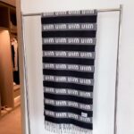 Miu Miu Logo Stripe Wool Blend Scarf Black & Grey With Carry Bag