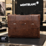 Mont Blanc Textured Leather Briefcase with Double Strap Flap Closure & Metal Buckle Accents brown 2nd (0865-1)