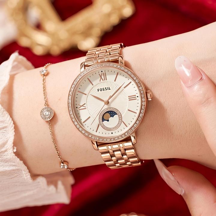 6acf80b3133a00.jpg Fosil Jacqueline Sun Moon Multifunction Rose Gold White - Image 1