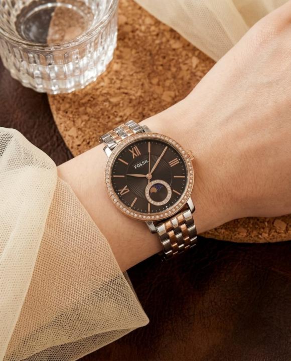 6acf8133dfe420.jpg Fossii_l Jacqueline Sun Moon Multifunction 2Ton Rose Gold Black - Image 1