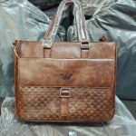 Emporio Arma_i Style Signature Pattern Flap Leather Laptop Bag With Strap Brown 2nd (A6801-1)