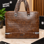 Mont Blanc Embossed Grid-Pattern Diagonal Structured Laptop Bag Burnished Brown (1038-1)