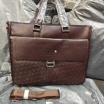 Mont Blanc Textured Flap Strap Leather Laptop Bag With Strap 2nd (M-6801-1) (Coffee)