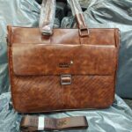 Mont Blanc Textured Flap Strap Leather Laptop Bag With Strap 2nd (M-6801-1) (Brown)