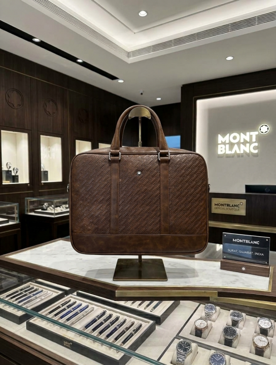 6acf9526bf5b50.png MONT BLANC EMBOSSED LAPTOP BAG WITH DUST BAG PREMIUM QUALITY BROWN 2ND (M 5288-1) - Image 1