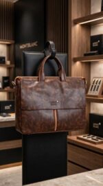 Mont Blanc Noir Vertical Zip Laptop Bag Premium Quality 2nd (8180-Brown)