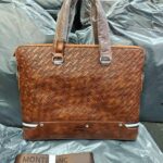 Mont Blanc Embossed Diagonal Monogram Structured Laptop Bag Burnished Brown (M1038-1)