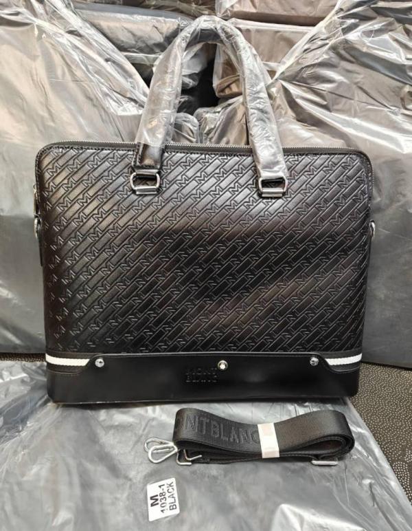 6acf9b697cbc30.jpg Mont Blanc Embossed Diagonal Monogram Structured Laptop Bag Burnished Black (M1038-1) - Image 1