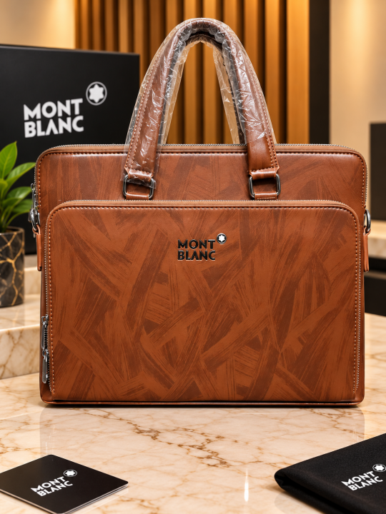 6acfa1479dc410.png Mont Blanc Premium Dual-Zip Leather Laptop Bag Brown (V-1088-1) - Image 1