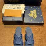Lv Louiis Vuitton Oasis Mule Mens Premium Sandal marine blue