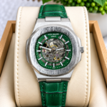 PATEK PHILIPE AUTOMATIC LEATHER BELT GREEN SILVER AT288