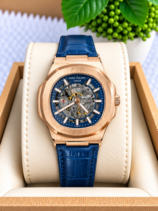 6acfaf46b317d0.png PATEK PHILIPE AUTOMATIC LEATHER BELT BLUE COPPER AT288 - Image 1