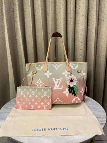 luois vuton Leather Flower Charm Neverfull shoulder bag with dust cover super premium quality 975