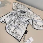 Chennel CC Logo & Star Print Silk Square Scarf White & Black With Carry Bag - Image 2