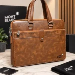 Mont Blanc Structured Leather Laptop Bag With Pocket Strap Closer (8059-1)